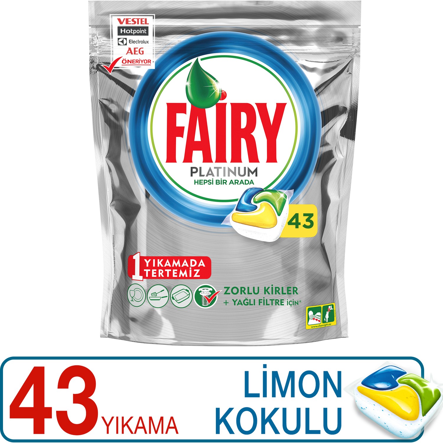 Fairy Platinum Bulaşık Makinesi Deterjanı Kapsülü Limon Kokulu 43 Yıkama 