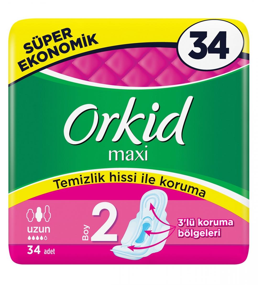 Orkid Maxi Hijyenik Ped Uzun Süper Ekonomik Paket Ped 34'lü