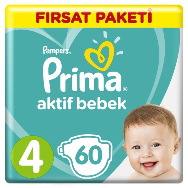Prima Bebek Bezi Aktif Bebek 4 Beden Maxi Fırsat Paketi 60 Adet 