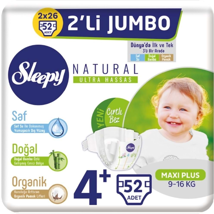 Sleepy Bebek Bezi Jumbo No:4+ Maxi+9-16 Kg  52'li