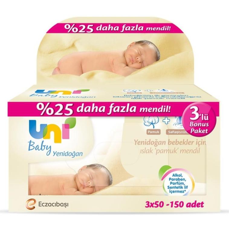 Uni Baby Yenidoğan Islak Mendil Havluc 50 x 3`lü