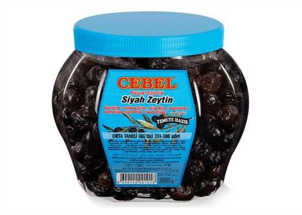 Cebel Siyah Zeytin Orta Taneli 351-380 500 Gr