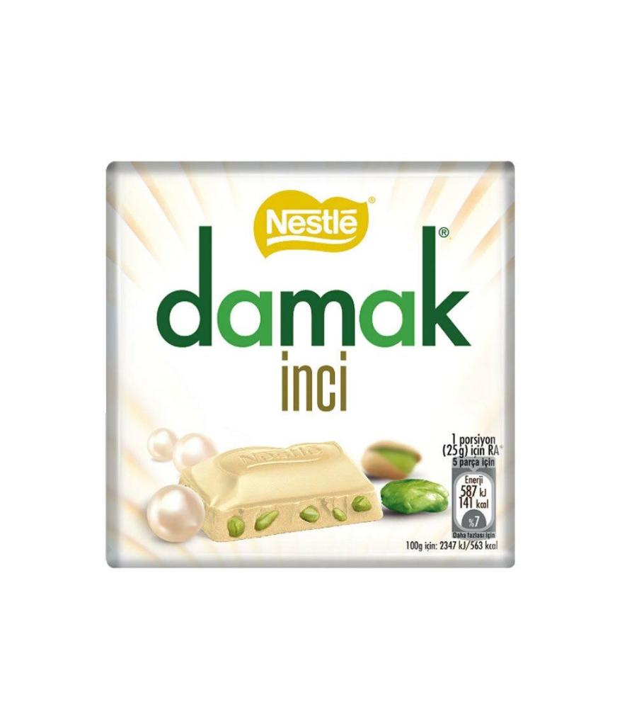 Damak Kare İnci Antep Fıstıklı Beyaz Çikolata